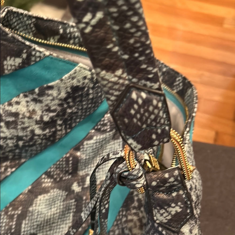 AIMEE KESTENBERG NEW Teal and Black Snake Print Women's Bag - Picture 14 of 15